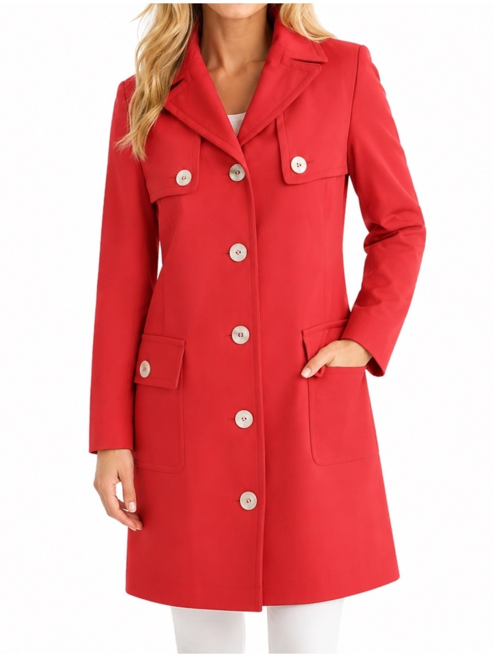 KORS Michael Kors Coral Red Trench Wool Coat Button Front Women’s Jacket SZ 6